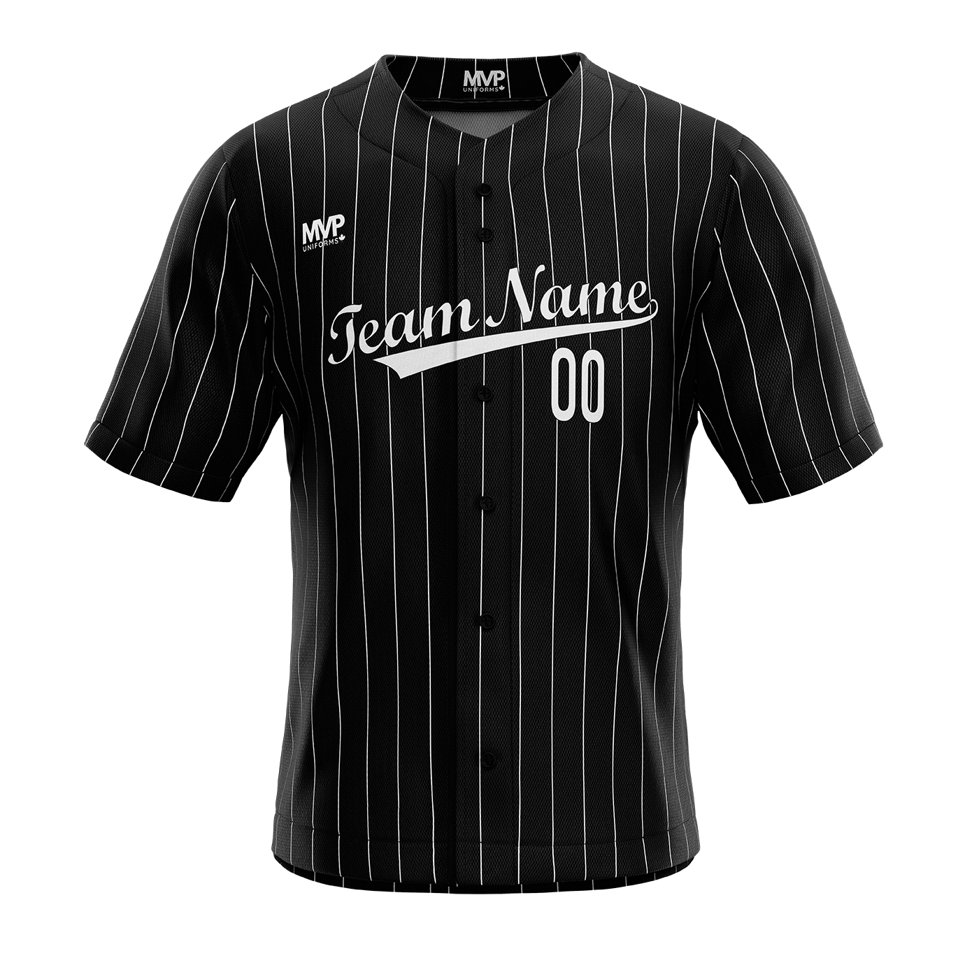 Baseball Jersey - Full Button - Black w Stripes