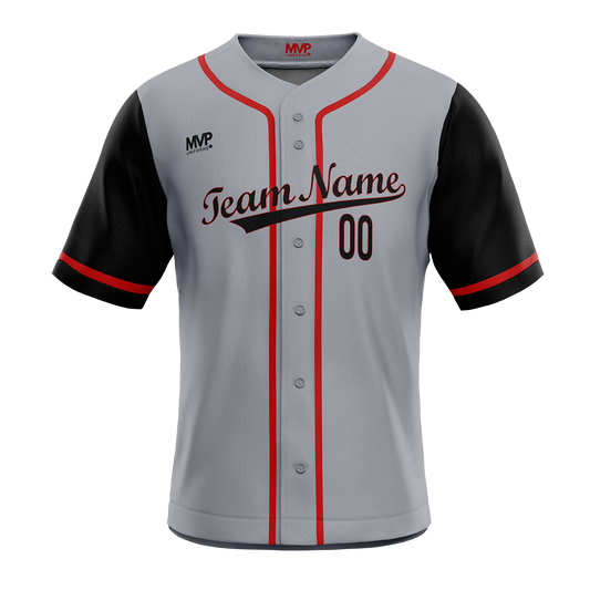 Baseball Jersey - Full Button - Gray-Red-Black