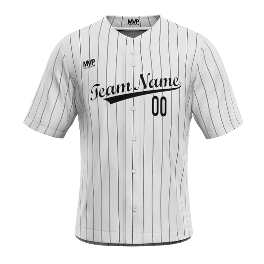 Baseball Jersey - Full Button - White w Stripes