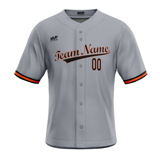 Baseball Jersey - Full Button - Gray-Orange-Black