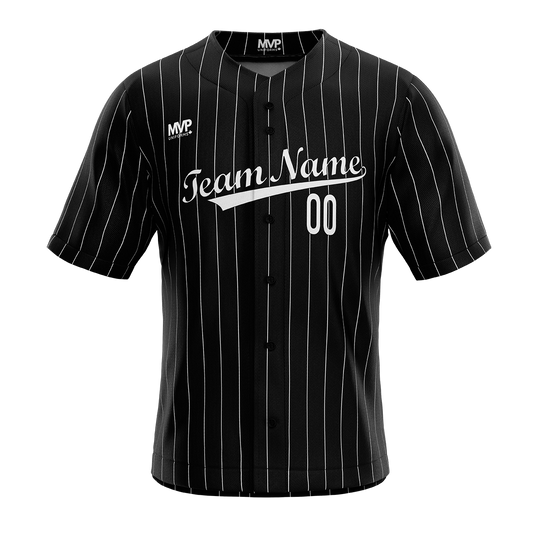 Baseball Jersey - Full Button - Black w Stripes