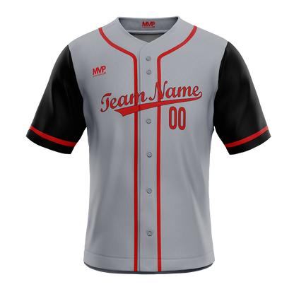 Baseball Jersey - Full Button - Gray-Red-Black