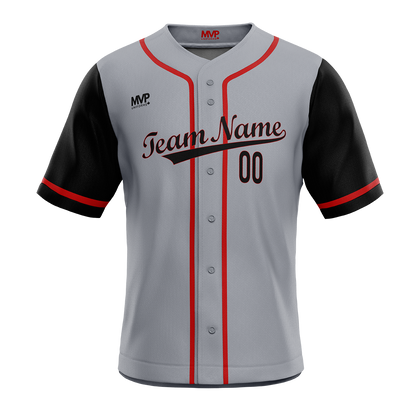 Baseball Jersey - Full Button - Gray-Red-Black