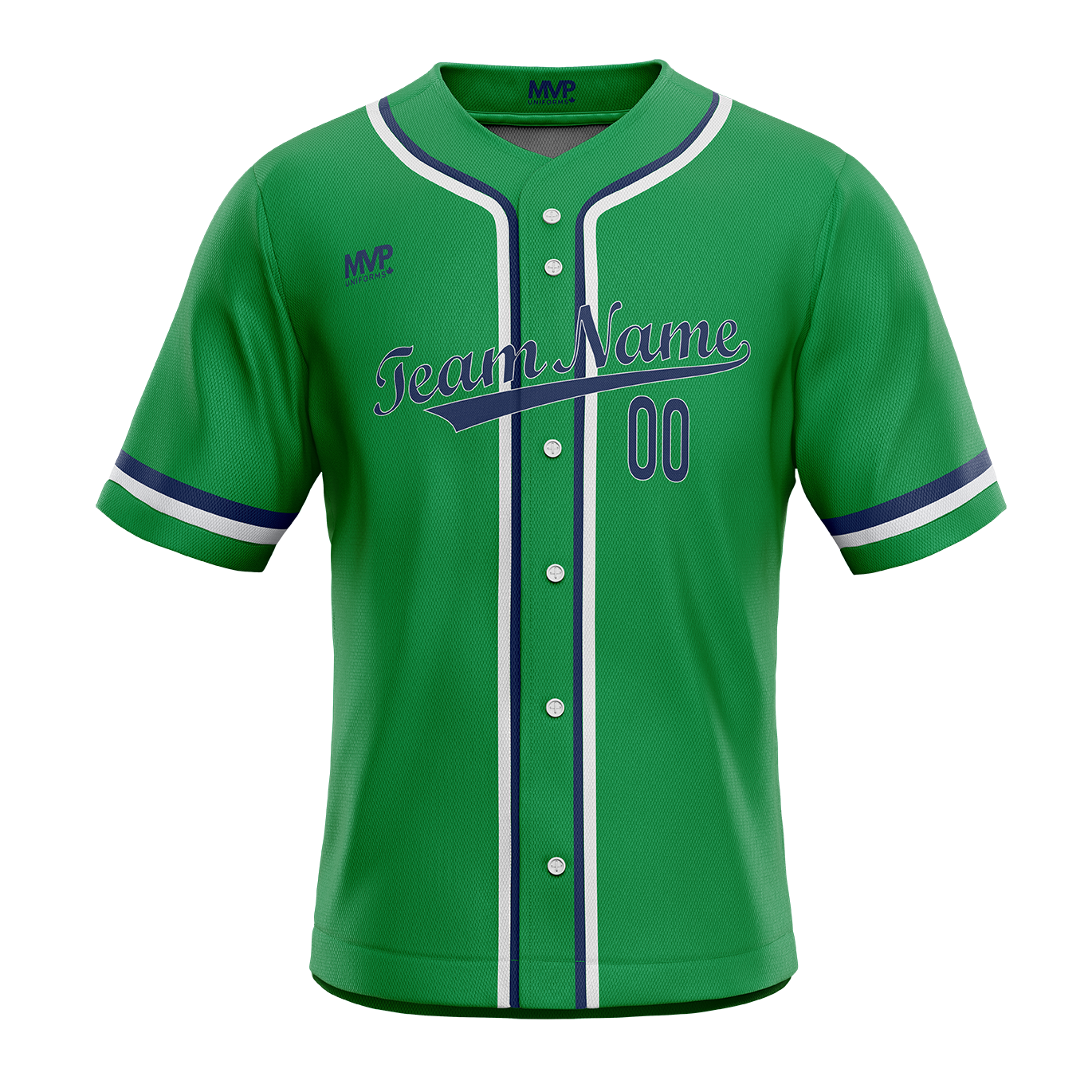 Baseball Jersey - Full Button - Green-White-Navy