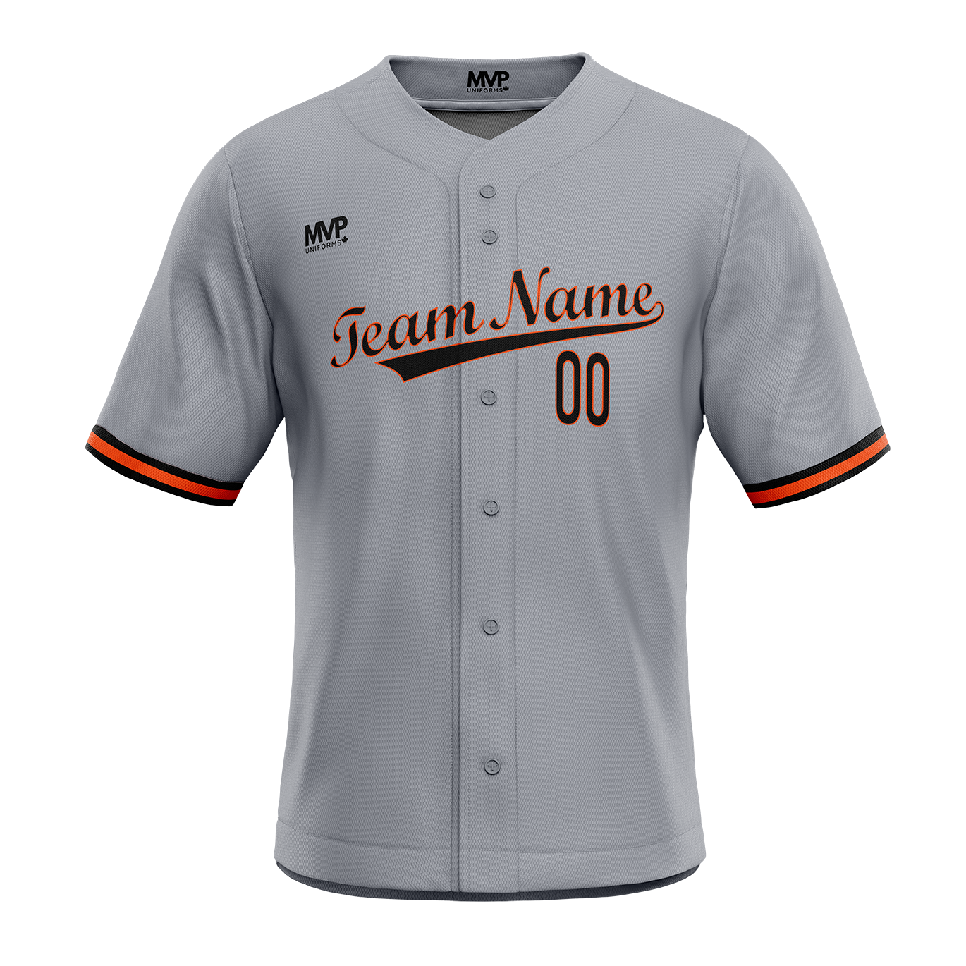 Baseball Jersey - Full Button - Gray-Orange-Black